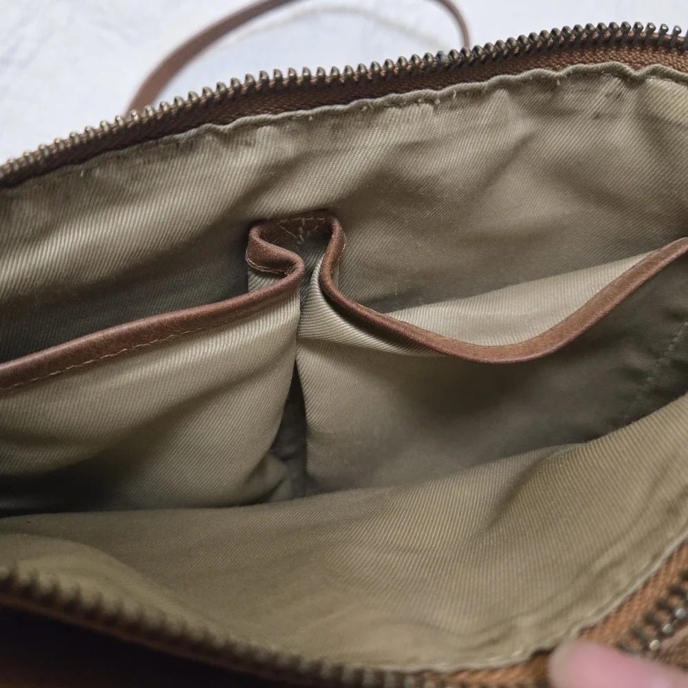 Lucky Brand Brown Leather Crossbody Bag Braided Studded Boho Triple‎ Compartment